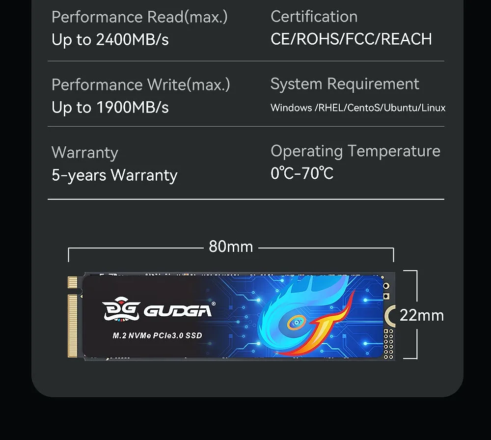 M.2 2280 NVMe PCIE3.0X4 Hard Disk Drive Internal SSD